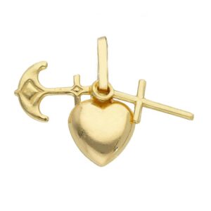 14 karat yellow gold faith hope love pendant. MADE IN ITALY.