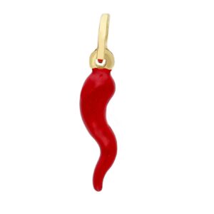 14 karat yellow gold red enamel Italian Horn pendant. MADE IN ITALY.