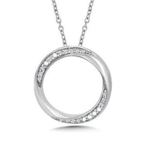Sterling silver pendant with 1/10 carat total weight of round brilliant diamonds.