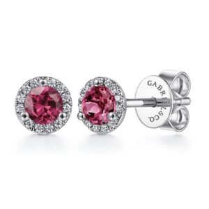 14 karat white gold diamond and pink tourmaline earrings by Gabriel & Co.