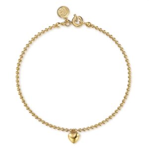 14 karat yellow gold bracelet with heart charm by Gabriel & Co.